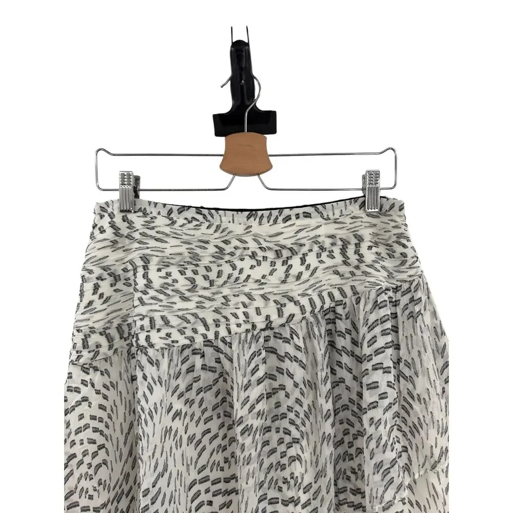 Ramy‎ Brook Renly Metallic Silk Ruffle Ruched Mini Skirt Ivory Black Size 8
